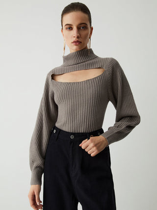 Turtleneck Puff Long Sleeve Knit Top