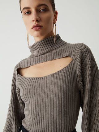 Turtleneck Puff Long Sleeve Knit Top