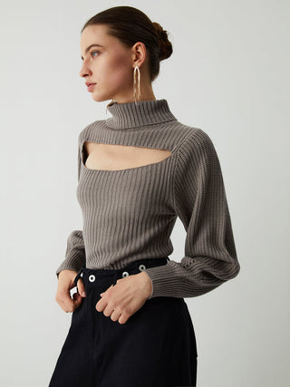 Turtleneck Puff Long Sleeve Knit Top