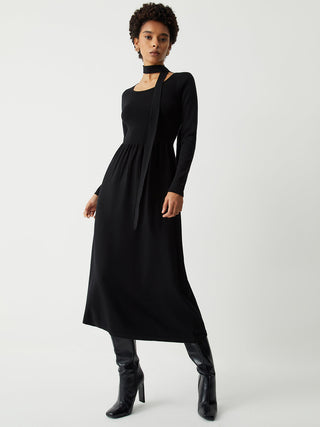 Tie Decor Long Sleeve Midi Sweater Dress