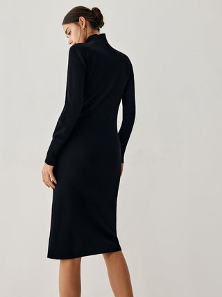 Mock Neck Cutout Long Sleeve Midi Sweater Dress