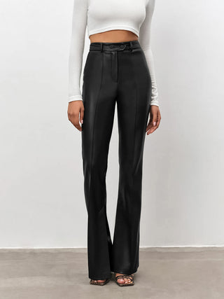 High Waisted Leather Straight Leg Flare Pants