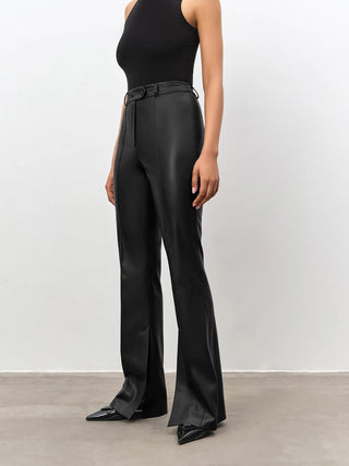 Pantalon évasé en cuir taille haute