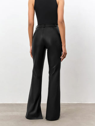 High Waisted Leather Straight Leg Flare Pants