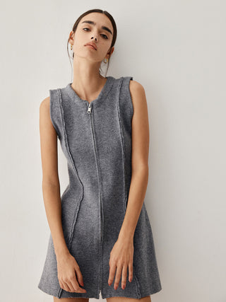 Zip Down Piping Short Sweater Dress