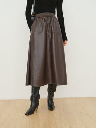 Double Pockets Leather Maxi Skirt