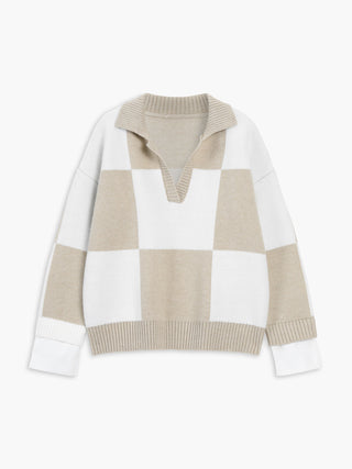 Checkered Open Collar Sweater