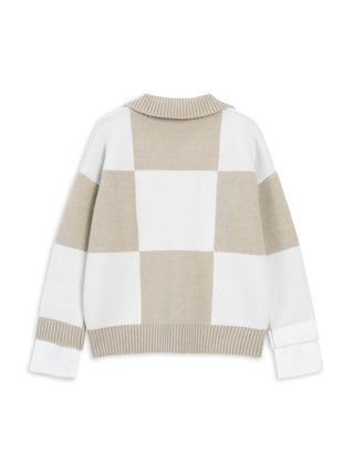 Checkered Open Collar Sweater