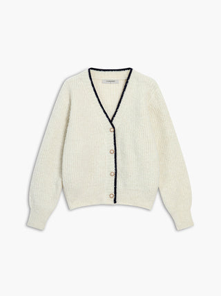 Contraste Trim Pearl Button Cardigan