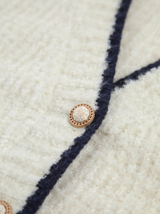 Contrast Trim Pearl Button Cardigan