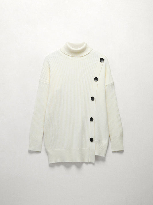 Side Buttoned Turtleneck Sweater
