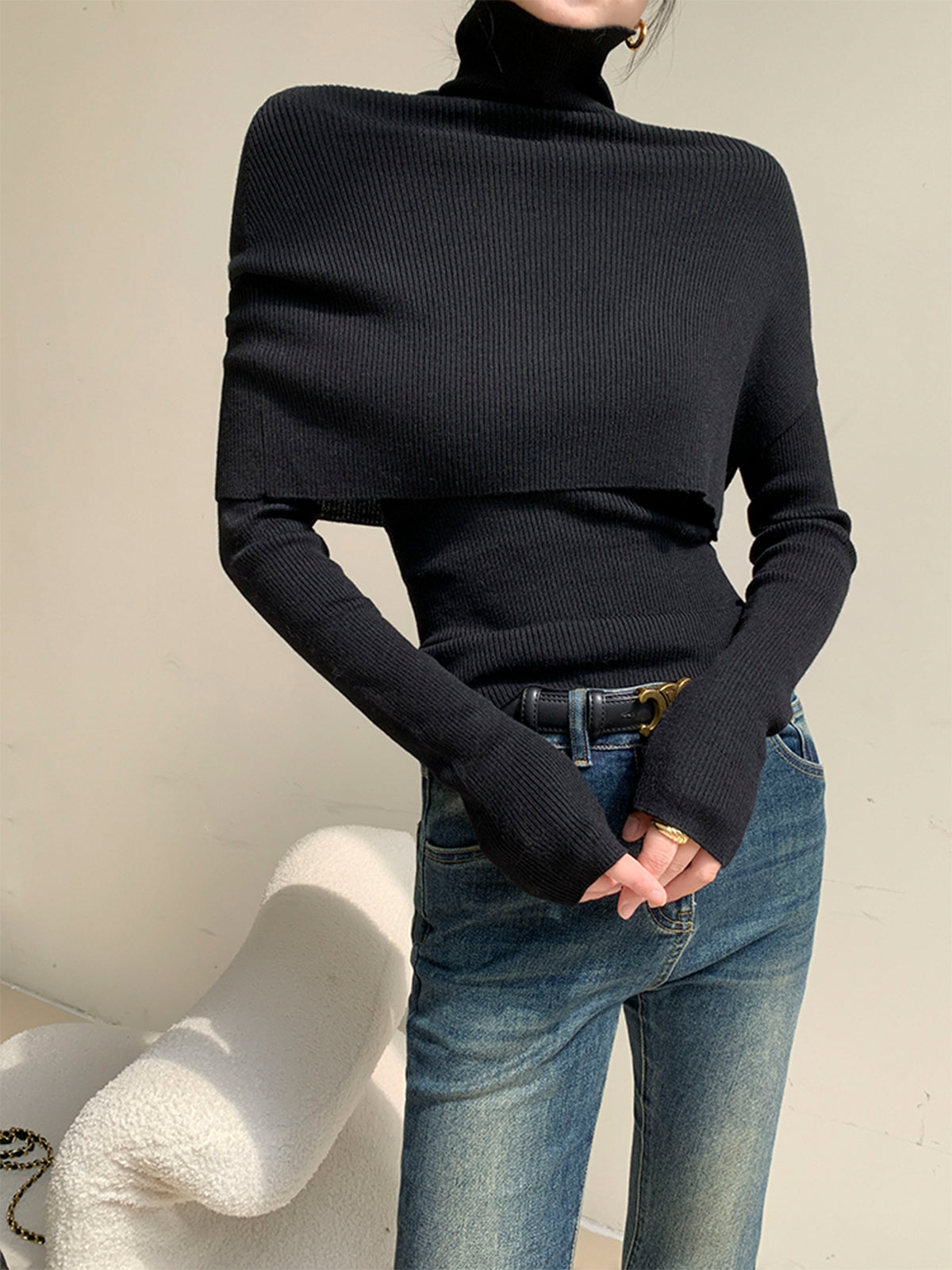 Conception de poncho Pull à col roulé en deux pièces