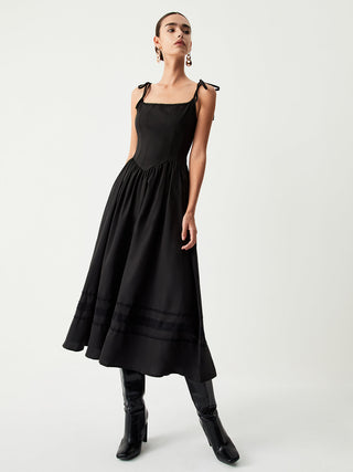 Robe midi plissée à épaules nouées