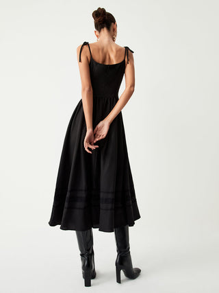 Tie Shoulder Pleated Midi Dress