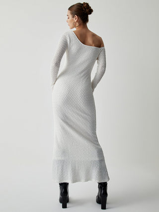 Off Shoulder Bubble Knit Long Sleeve Long Dress