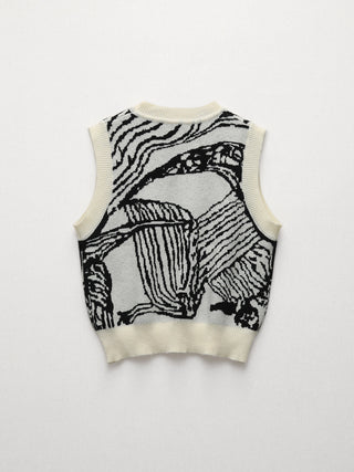 Gilet sans manches en tricot à motif floral avec bordure contrastée