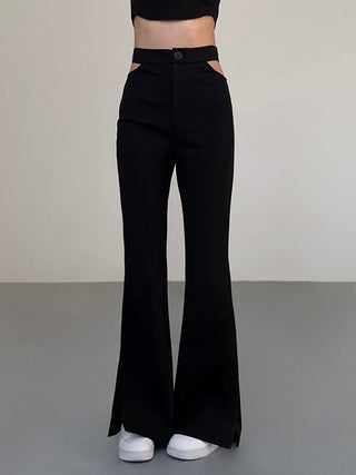 Pantalon évasé à taille mi-haute avec découpes