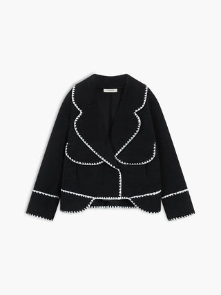 Embroidered Trim Fleece Kimono Jacket