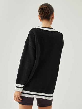 V-neck Contrast Trim Oversized Sweater