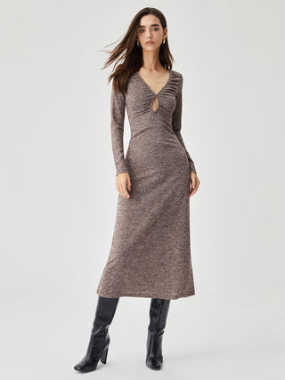 V-neck Cut Out Knit Long Dress