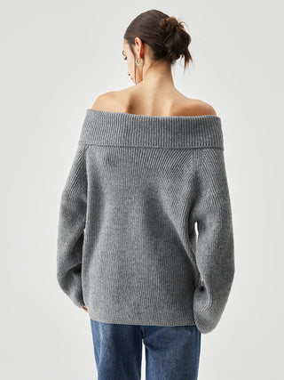 Oversized Overfold Off Shoulder Knit Sweater