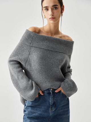 Oversized Overfold Off Shoulder Knit Sweater