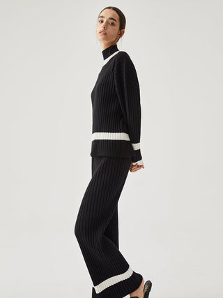 Pantalon en tricot côtelé avec bordure contrastée