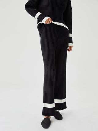 Pantalon en tricot côtelé avec bordure contrastée