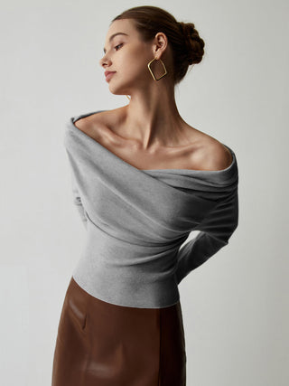 Off Shoulder Wrap Long Sleeve Knit Top