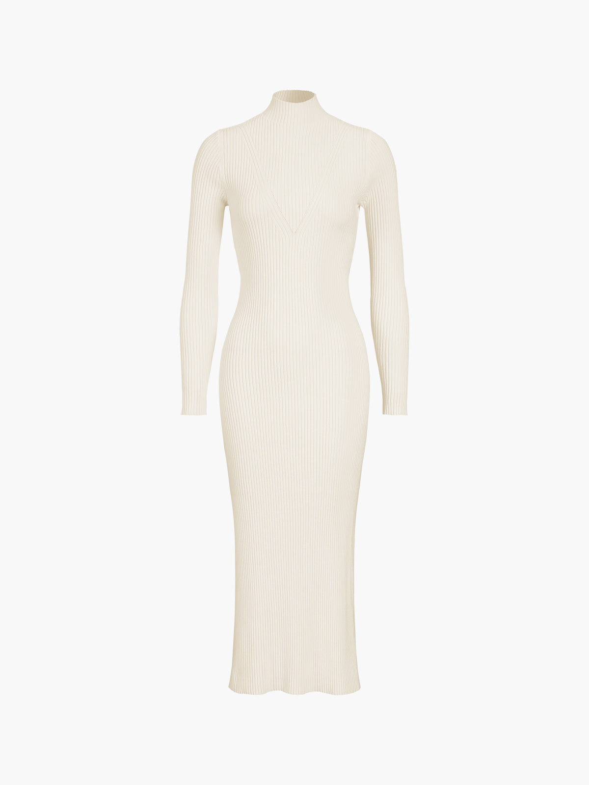 Slit Mock Neck Ribbed Knit Midi Sweater Dress