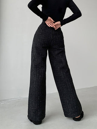 Pantalon droit à poches en tweed pailleté