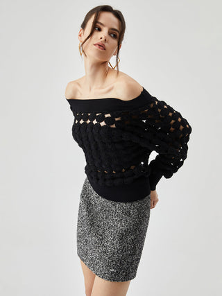 Crocheted Circle Hollow Off Shoulder Blouse