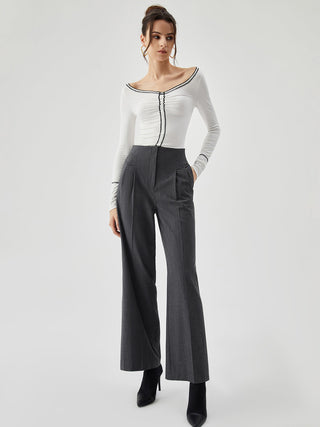 Pantalon de costume droit à plis dans la poche