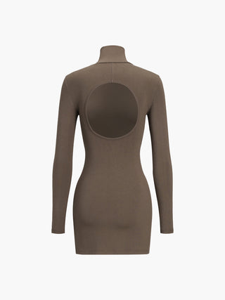 Turtleneck Open Back Long Sleeve Short Dress