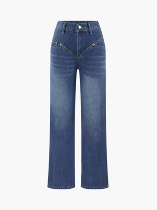 Vintage Wash Denim Straight Leg Jeans