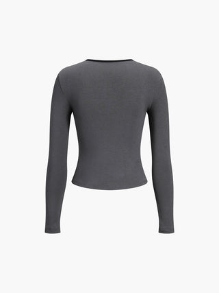 Sliver Lining Contrast Neckline Long Sleeve Top