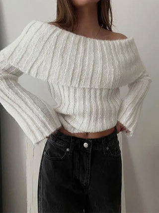 Ribbed Knit Overfold Off Shoulder Knit Top