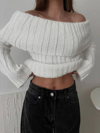 Ribbed Knit Overfold Off Shoulder Knit Top