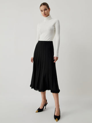 Knit Pleated Piping Tassel Midi Skirt