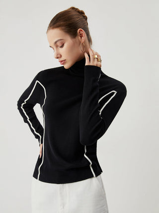 Knit Contrast Trim Turtleneck Top