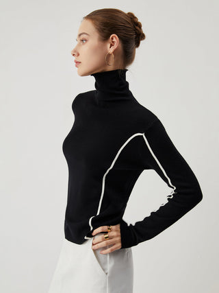 Knit Contrast Trim Turtleneck Top