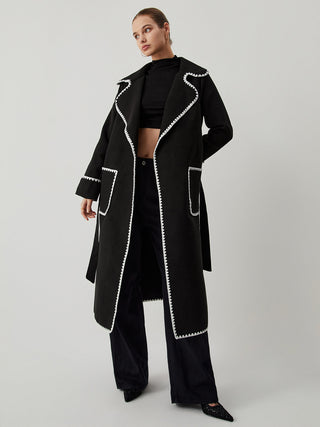 Contrast Trim Pocket Tweed Coat