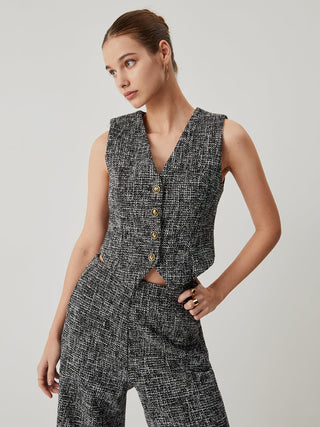 Tweed Metallic Button Vest