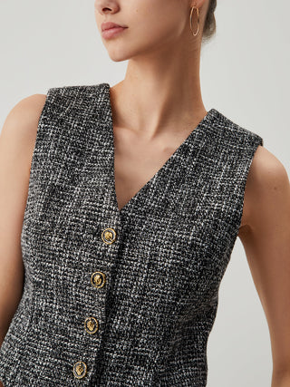 Tweed Metallic Button Vest