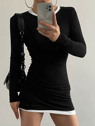 Contrast Binding Bodycon Long Sleeve Knit Mini Dress