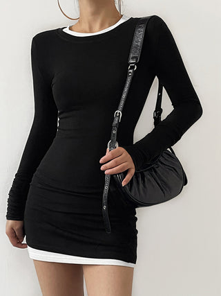 Contrast Binding Bodycon Long Sleeve Knit Mini Dress