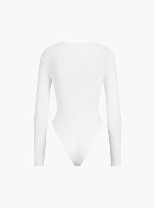 Cut Out Long Sleeve Metallic Ruched Bodysuit