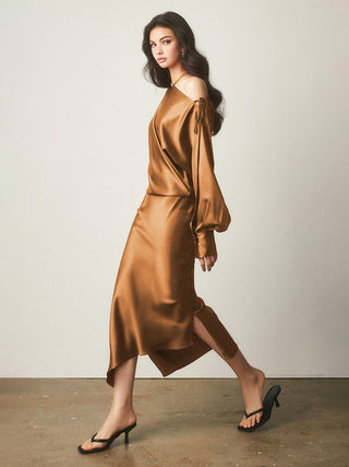 Satin Asymmetrical Split Skirt