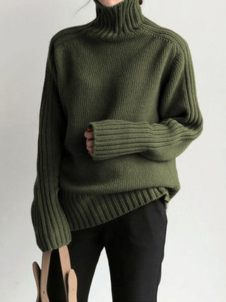 Solid High Neck Knit Sweater