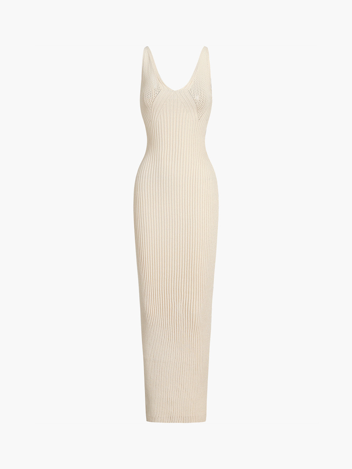 Ribbed Knit V-neck Hollow Cami Maxi Dress